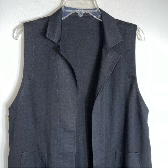 Fridaze Linen Redefined Open Front Sleeveless Linen Top-Long-Black-Lagenlook-M - Picture 3 of 9